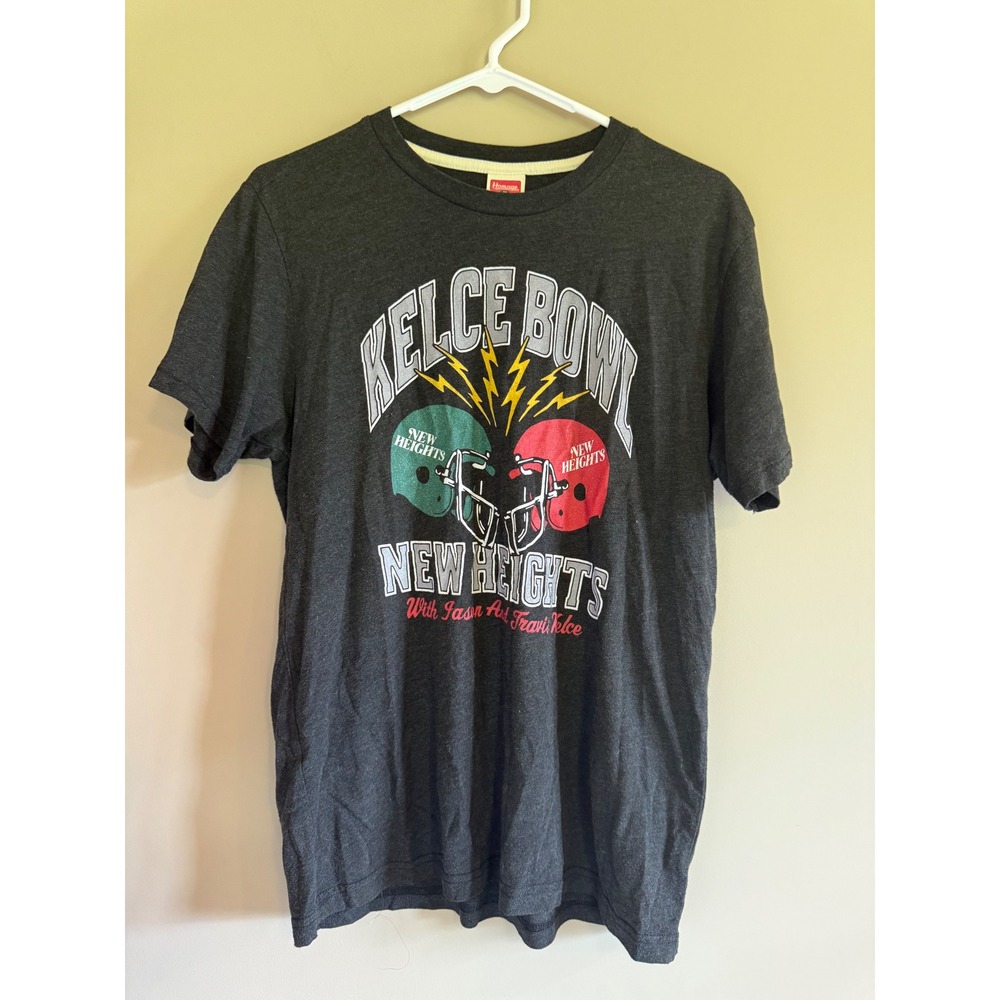 Homage Kelce Bowl New Heights Graphic T-Shirt Charcoal Gray Medium Jason Travis